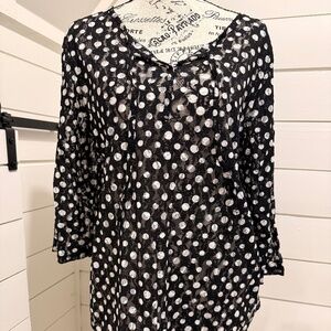 Chico’s Black & White Polka Dot Sheer Top | Size 2 (L/XL) | Pre-Loved